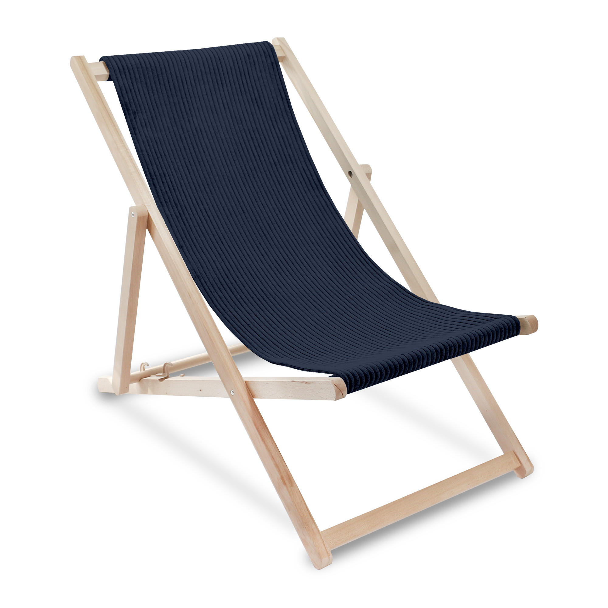 HOLZLIEGESTUHL klappbar Buchenholz Cord-Gewebe Blueberry Pie M - Dunkelblau, Holz/Textil (54/85/92cm) - Dreamroots