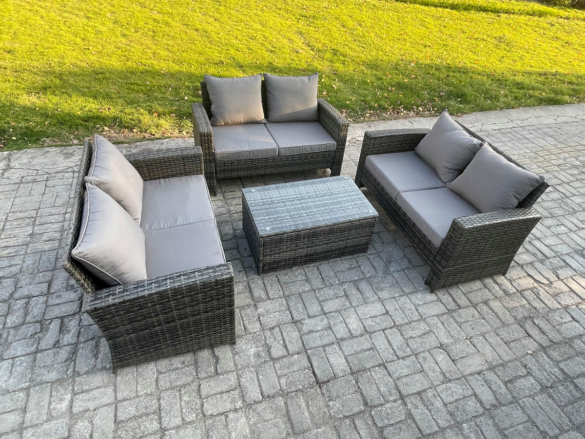 GARTENGARNITUR Polyrattan Dunkelgrau 6-Sitzer - Dunkelgrau, Metall - Fimous