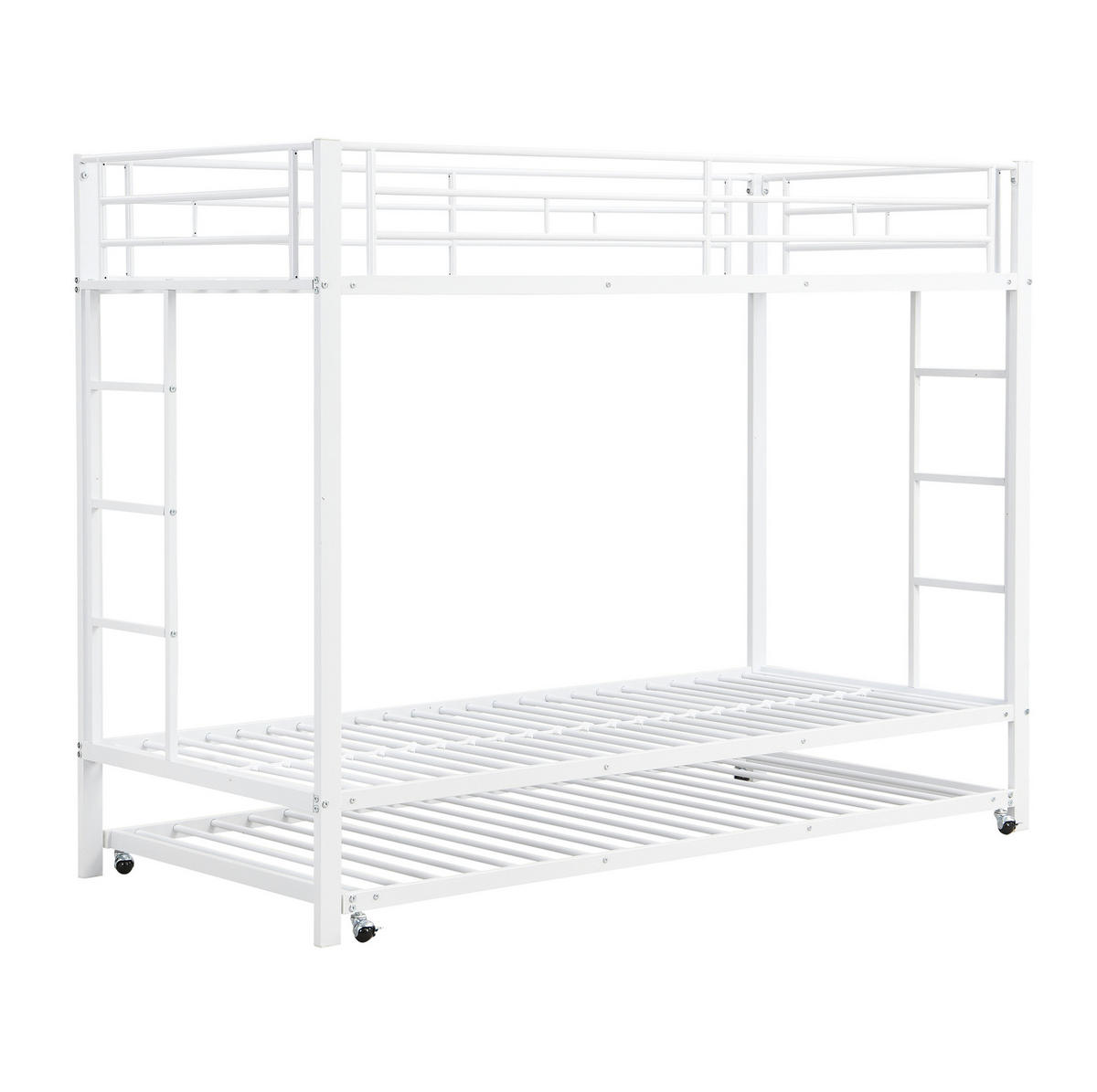 ETAGENBETT aus Metall 90x200 cm Weiß mit Ausziehbett und hohem Sicherheitsgeländer - Weiß, Metall (90/200cm) - Modfu
