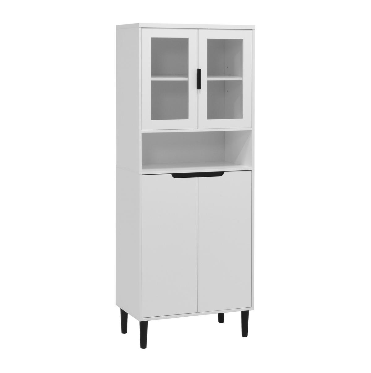 VITRINE 60/35/160 cm aus MDF mit Glastüren verstellbarem Einlegeboden und Kippschutz, Weiß - Weiß, Holzwerkstoff (60/160/35cm) - Redom