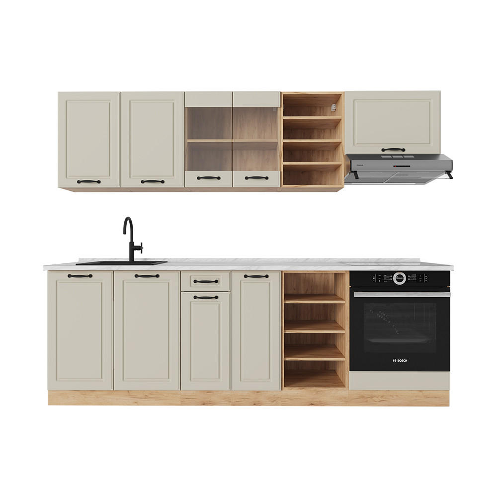 Vicco Küchenzeile Beige, Honigeiche 240x206.8x60 cm
