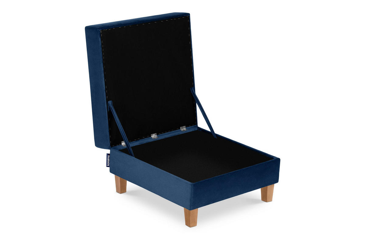 SITZHOCKER ERISO Polsterhocker aufklappbarer, Velour-Stoff, marineblau - Blau/Braun, Textil (71/43/71cm) - KONSIMO®