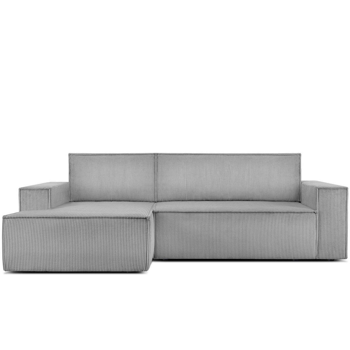 ECKSCHLAFSOFA-LINKS NAPI in Pet Friendly Cord-Stoff, hellgrau - Hellgrau/Schwarz, Textil (262/148cm) - KONSIMO®