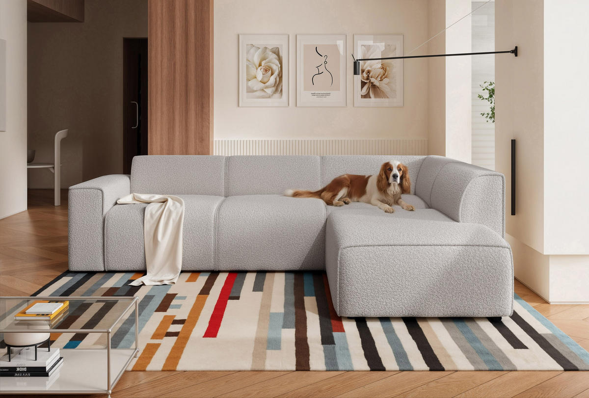 ECKSOFA ZAVO Feiner Mischstoff in Grau - Grau, Holzwerkstoff/Kunststoff (310/218cm) - Idohome