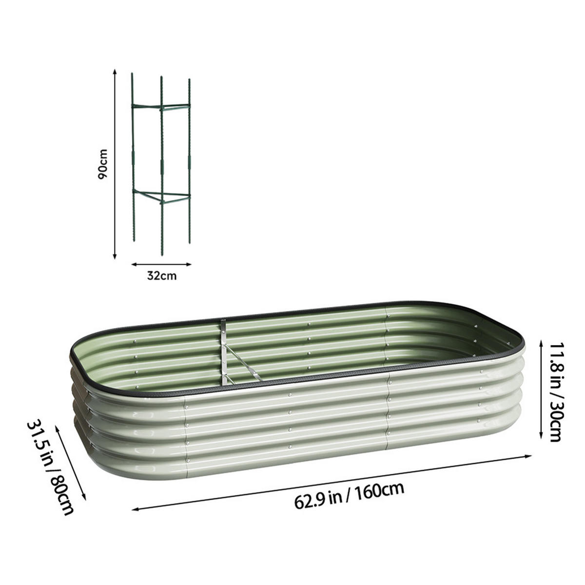 HOCHBEET Pflanzkasten aus verzinktem Stahl in Weiß Ovalen Blumenkasten für Garten und Balkon 160 × 80 × 30 cm - Weiß, Metall (80/30/160cm) - Livingandhome