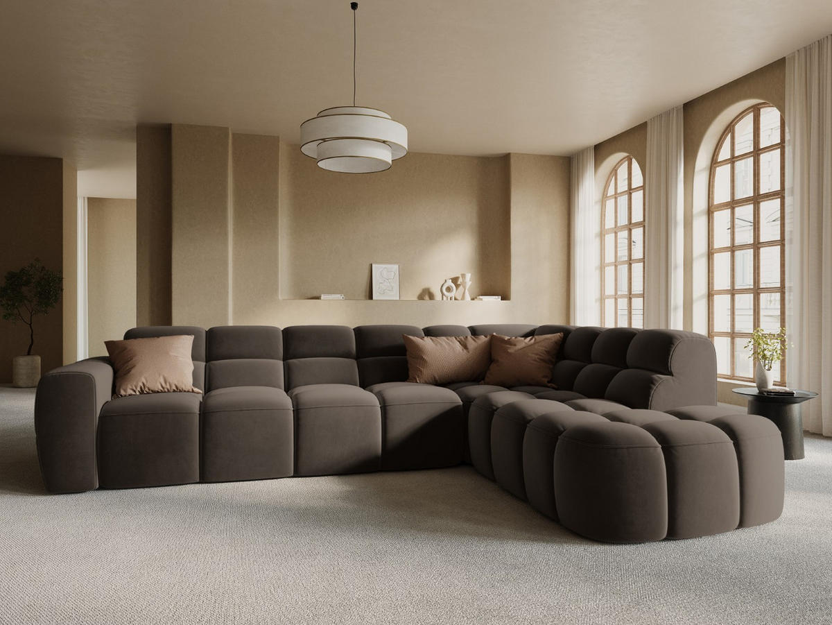 ECKSOFA rechts Lisa aus Samt hellbraun 5 Sitzplätze - Hellbraun, Textil (234/293cm) - Micadoni