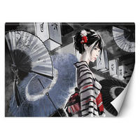 FOTOTAPETE, Japanische Geisha Fan Vintage Blau Grau - Grau, Papier (368/254cm) - Feeby