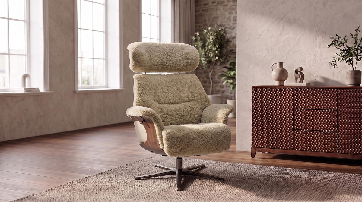 RELAXSESSEL TOSAR Beige Schaffell Relaxfunktion - Beige/Silberfarben, Naturmaterialien/Fell (83/110/89cm) - KAWOLA