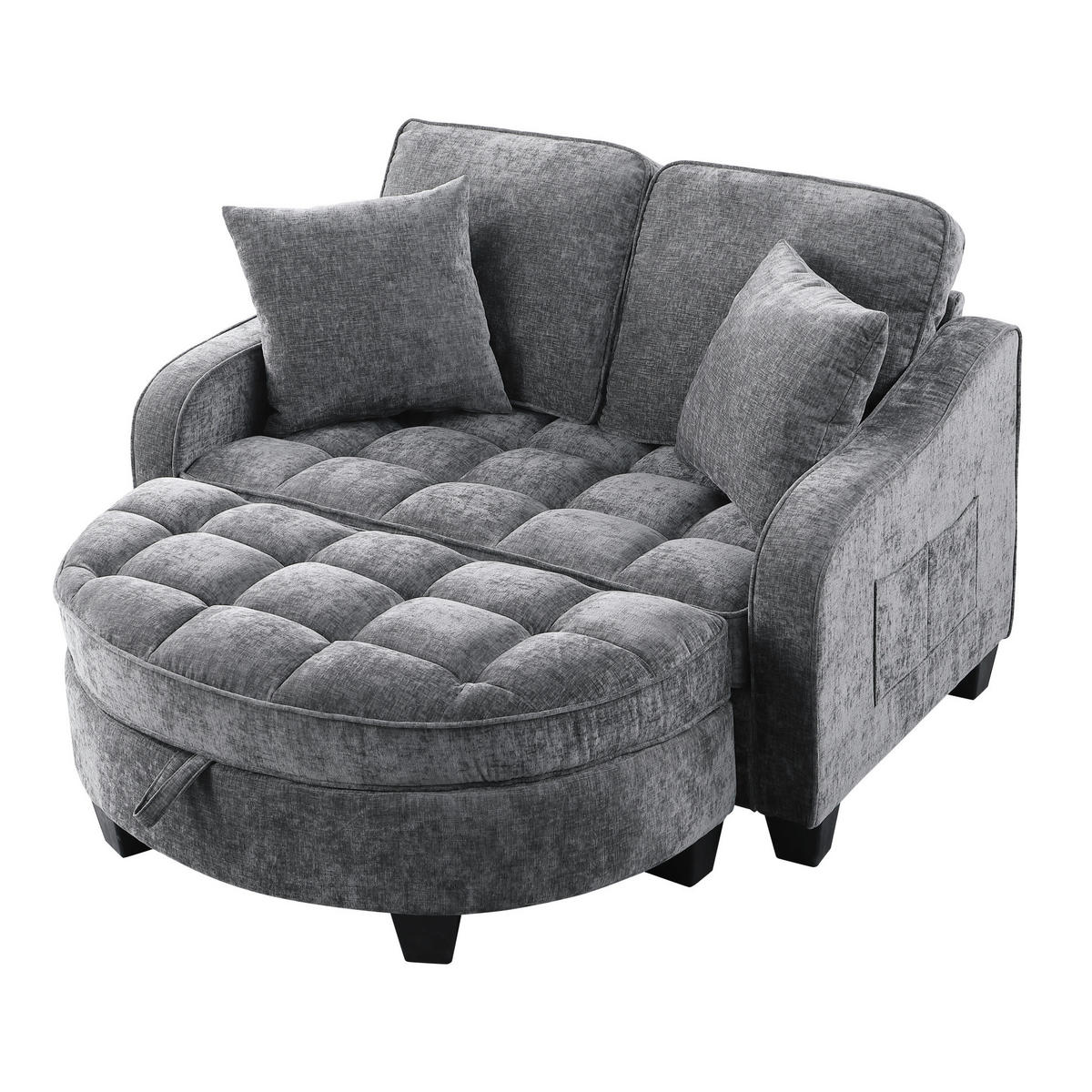 SOFA-BETT 132/129/93 cm aus Eukalyptusholz mit Aufbewahrungshocker Dunkelgrau - Dunkelgrau, Holz (129/93/132cm) - Modenvie