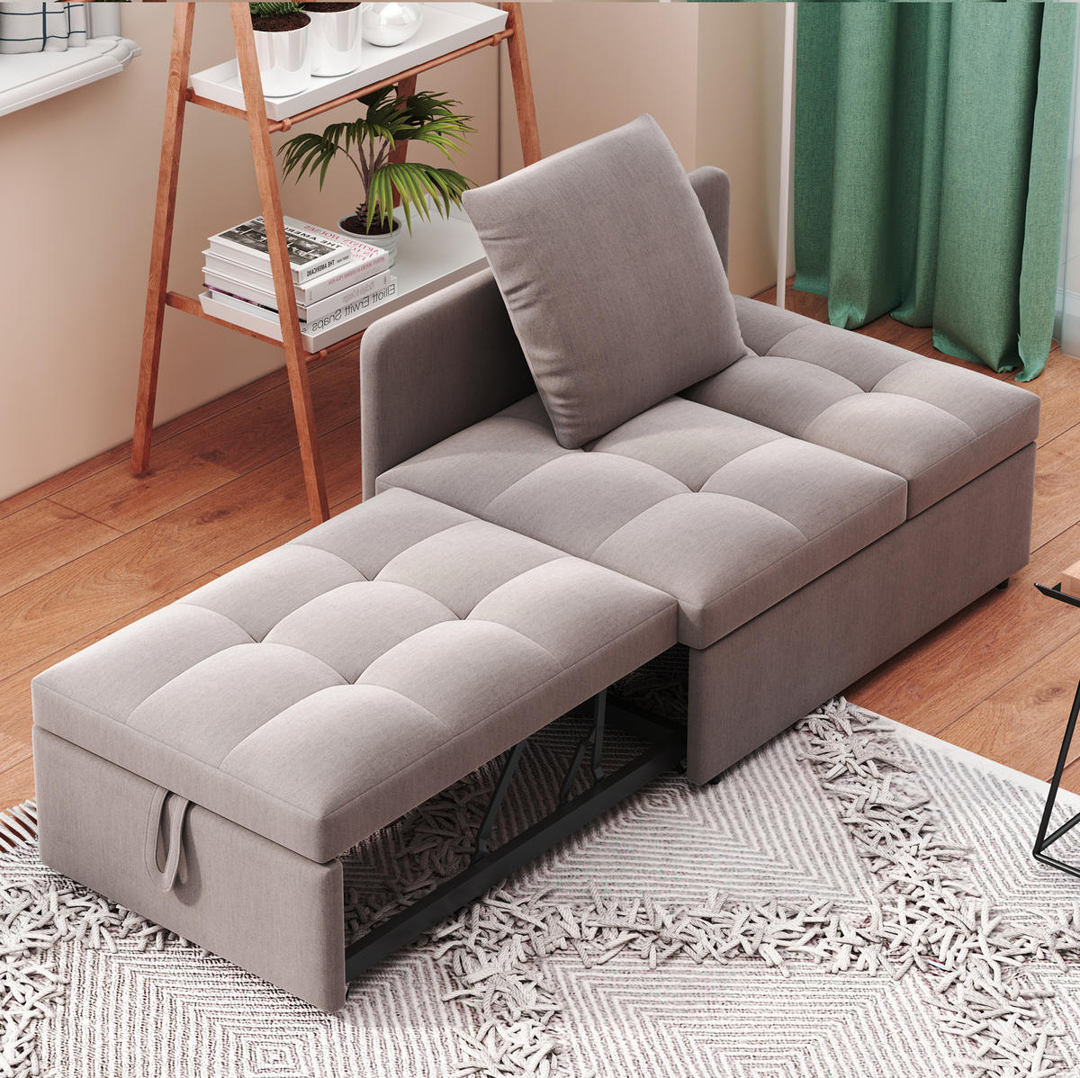 SCHLAFSOFA 3-in-1 mit verstellbarer Rückenlehne 177 x 68 cm Leinen Grau - Grau, Metall (68/65/177cm) - Meubliv