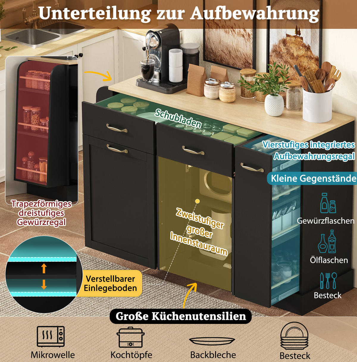 SIDEBOARD 133,5/40/86 cm Schwarz aus MDF mit Stauraum - Schwarz, Holzwerkstoff (40/86/133.5cm) - OKWISH