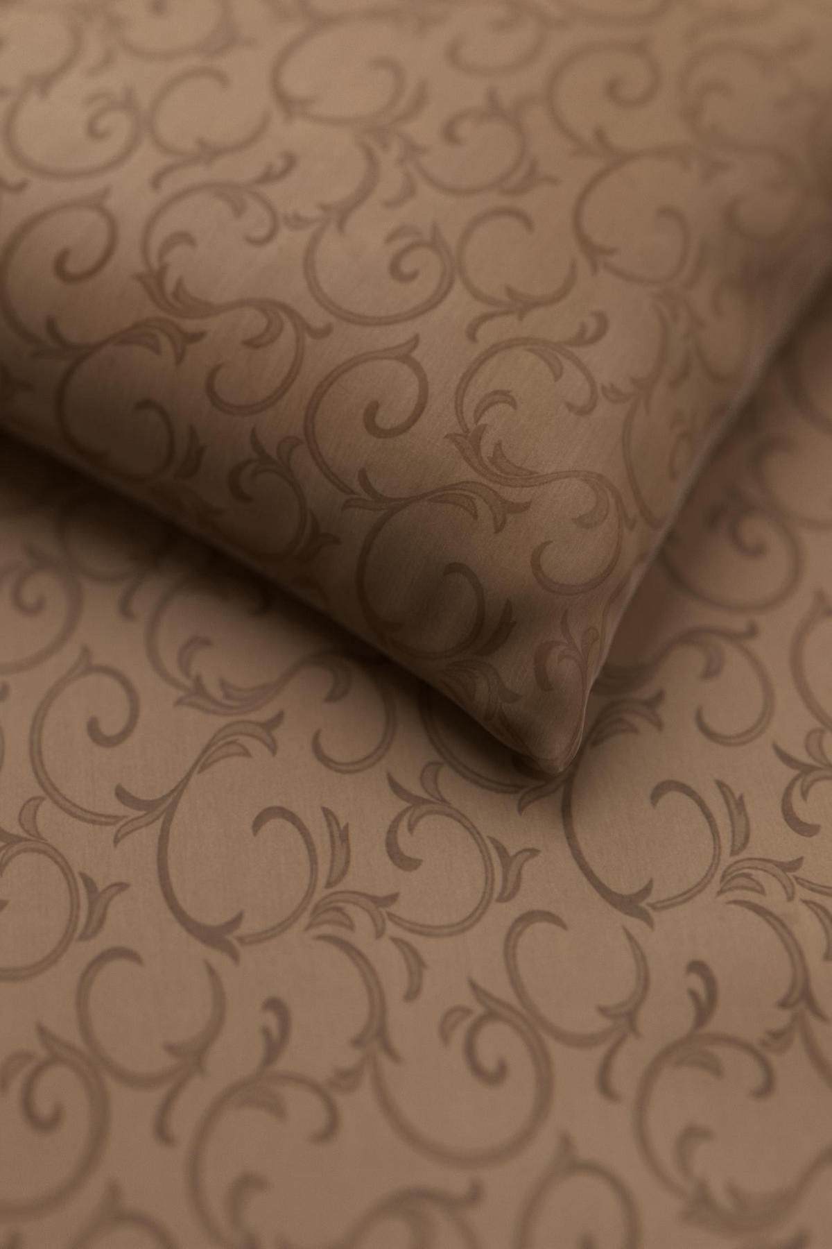 DAMAST-BETTWÄSCHE 155x220 Mako Brokat Bettbezug Ornamente Muster Braun - Made in Germany - Braun, Textil (155/220cm) - Carpe Sonno