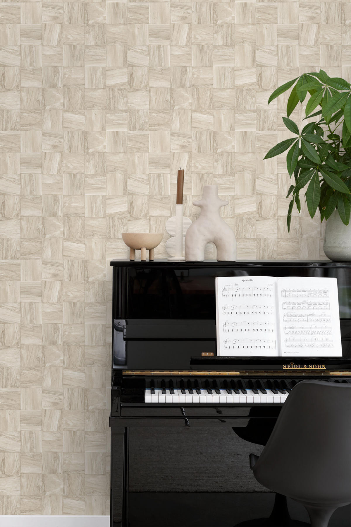 TAPETE quadratische Holzstücke 50 x 900 cm - Beige, Papier (50/900cm) - Origin Wallcoverings