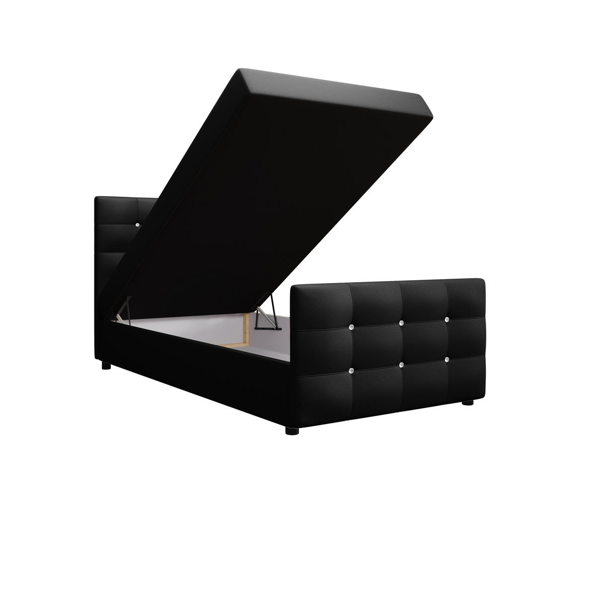 BOXBETT KLEO 100x200, mit Matratze H3 und Topper, Madryt 1100 - Schwarz, Holz/Kunststoff (100/200cm) - Bedante