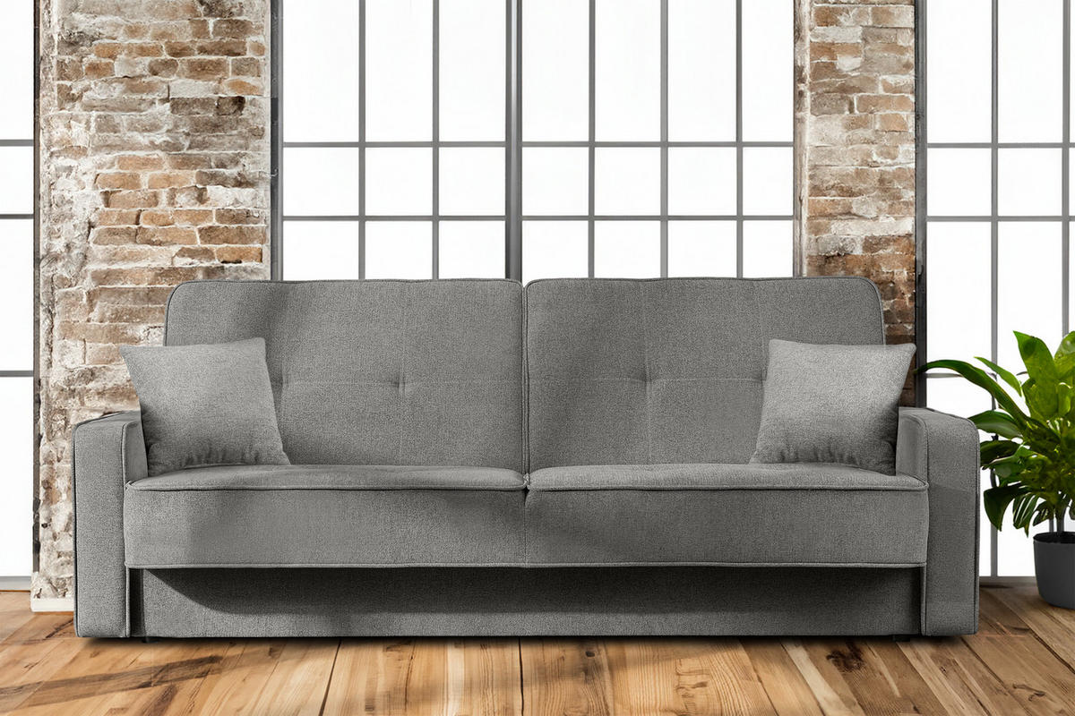 SCHLAFSOFA ORIO 3 Personen, Chenille-Stoff, Aschgrau - Hellgrau/Grau, Textil (219/90/90cm) - KONSIMO®