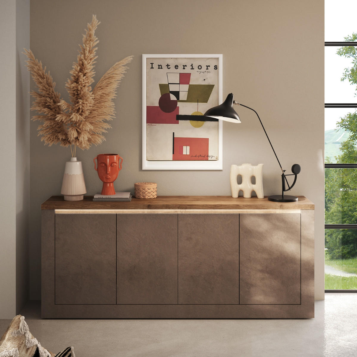 SIDEBOARD mit 4 Türen und 2 Regalen in Bronze und Quecksilbereffekt 43/207/88 cm - Braun, Holzwerkstoff (43/88/207cm) - Calicosy