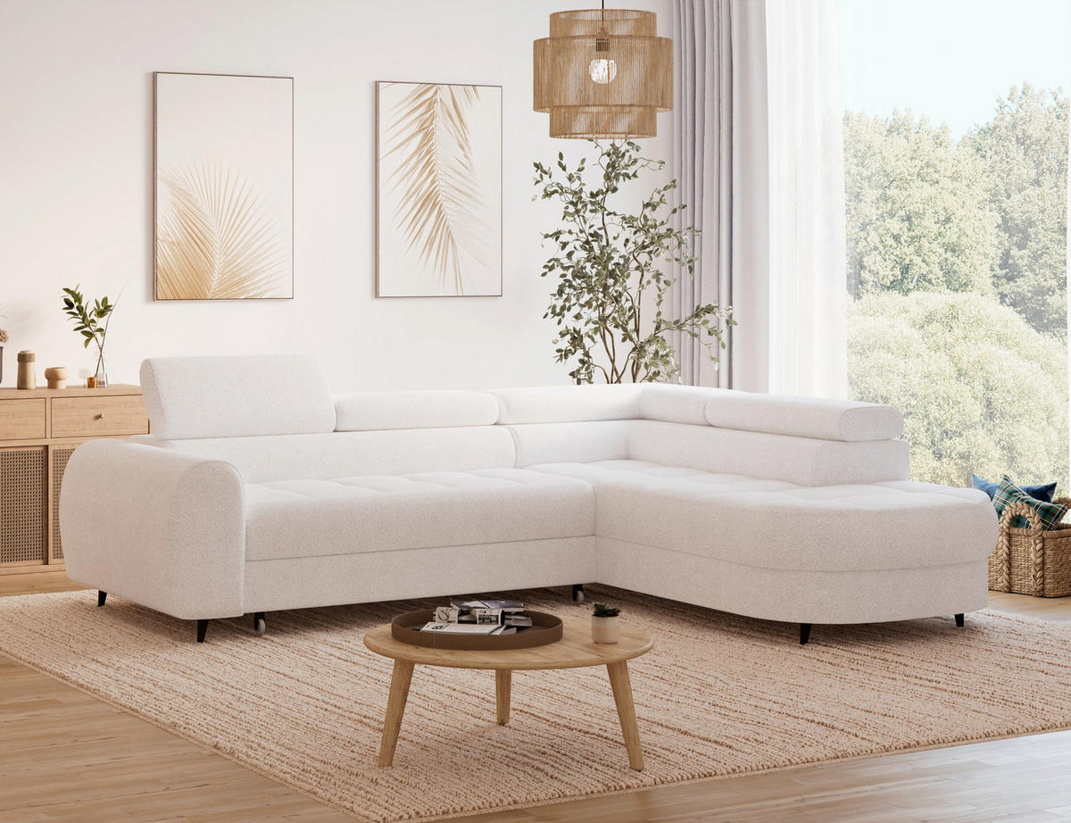 ECKSOFA Vesteria mit Schlaffunktion und Bettkasten – Modernes Design, verstellbare Kopfstützen und hoher Sitzkomfort - Weiß, Kunststoff (279/72cm) - Wohnideebilder