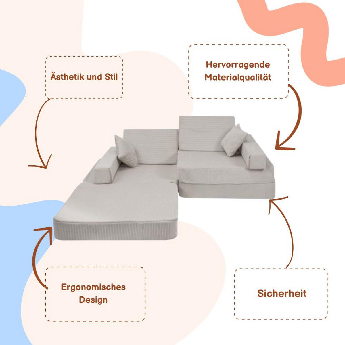 KINDERSOFA, Angelove, Cordsamt, Grau - Grau, Textil (160/24/80cm) - MeowBaby