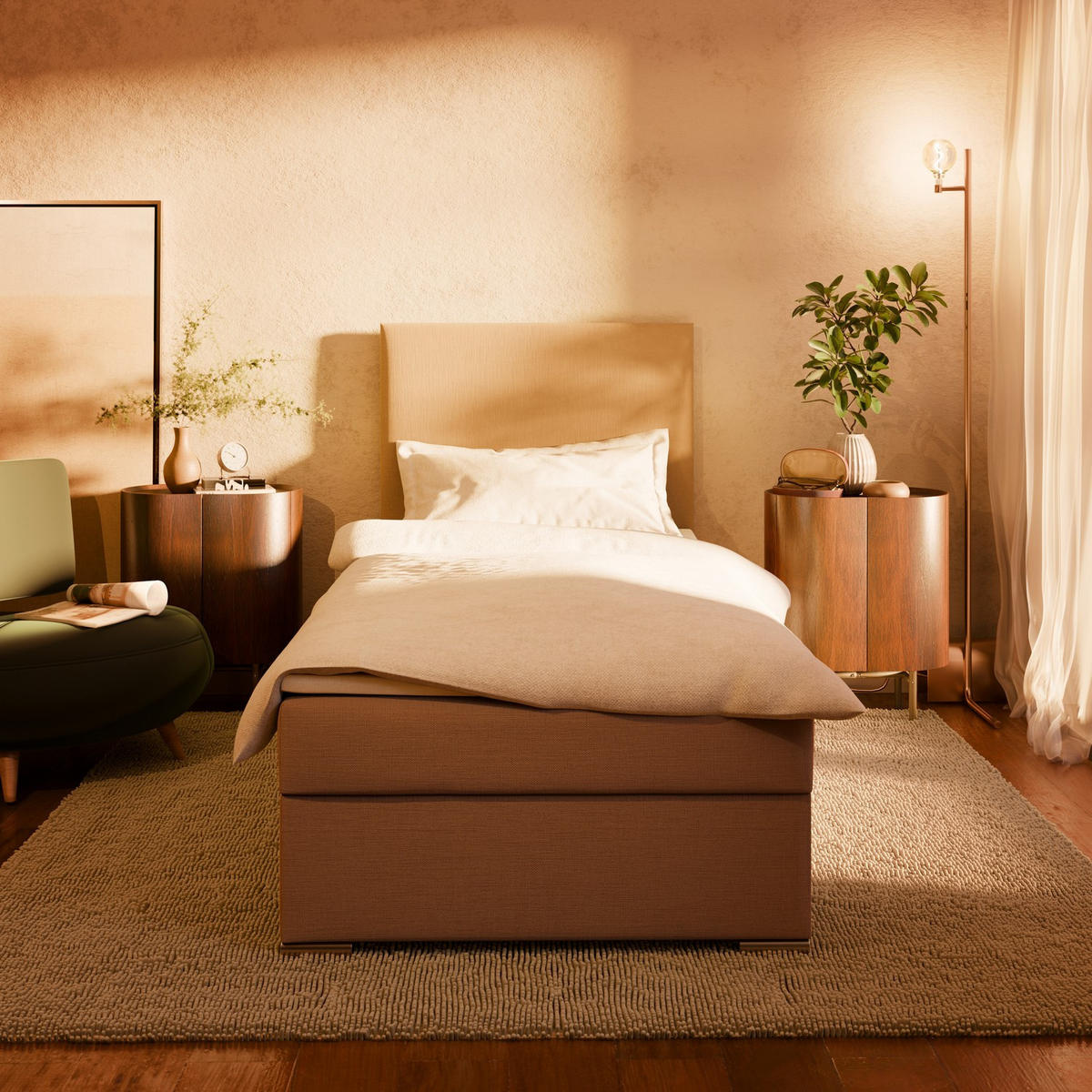 BOXBETT MIT KOPFTEIL 90x200 ZONZA, Beige - Beige, Textil (90/200cm) - Mebligo