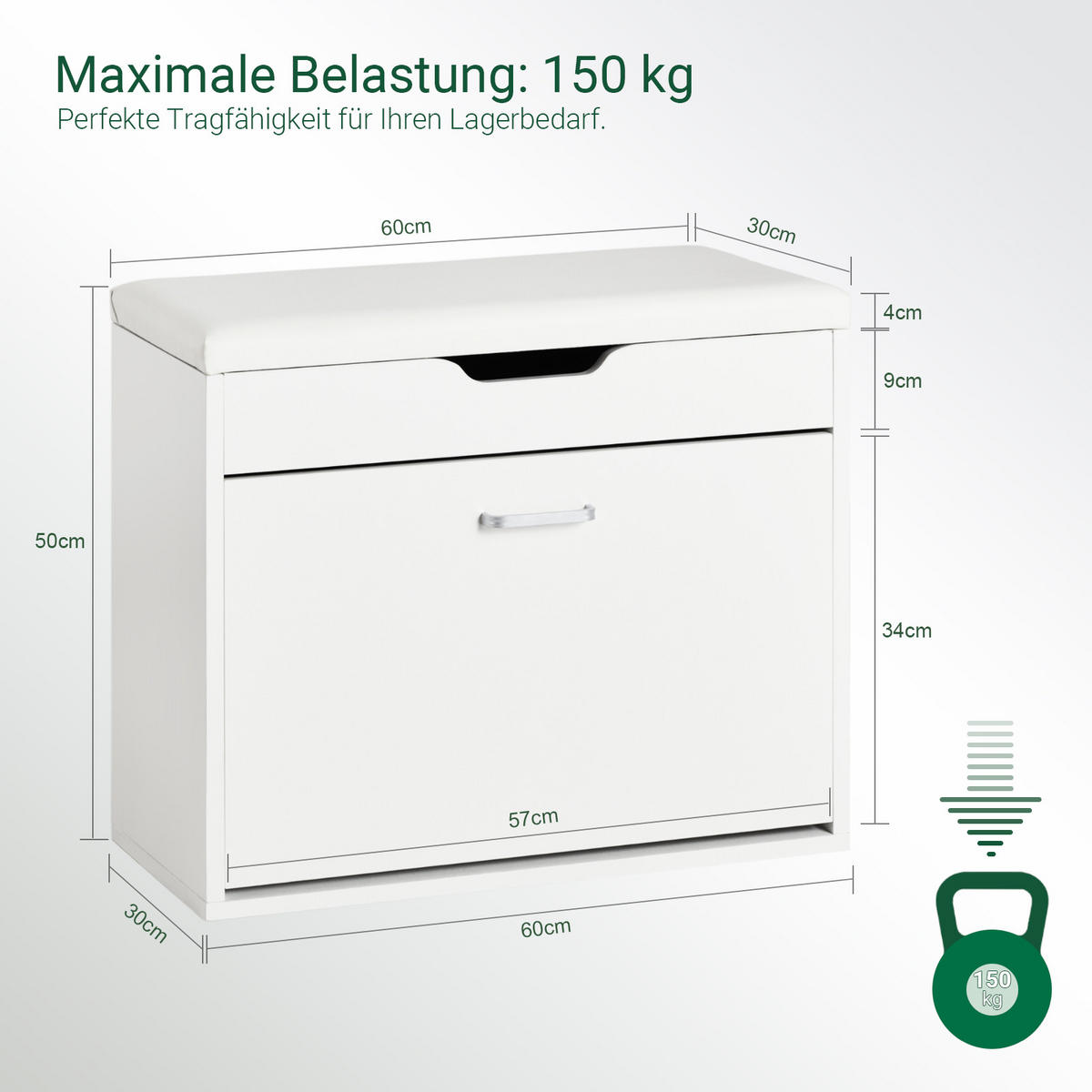 SCHUHBANK Weiß - Weiß, Holzwerkstoff (60/50/30cm) - SoBuy