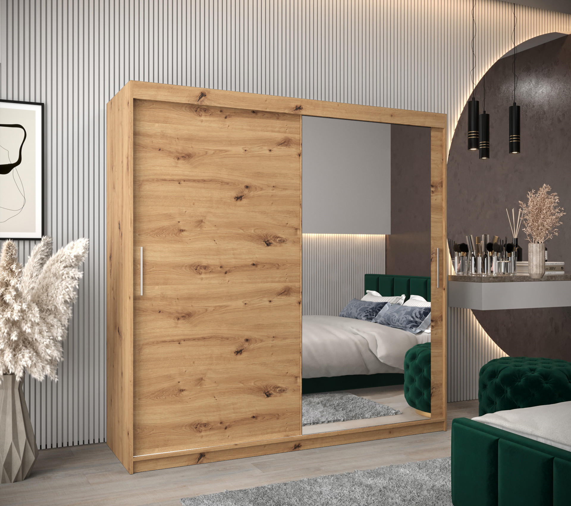 SCHWEBETÜRENSCHRANK 200/200/62 2-türig - Silberfarben/Eiche Artisan, Holz/Kunststoff (200/200/62cm) - Abiks Möbel