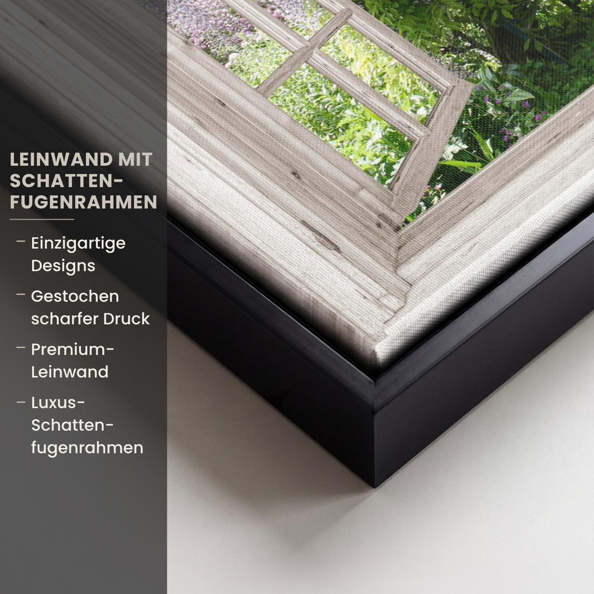 LEINWAND Bilder mit Rahmen - Blauer Regen - Blumen - Aussicht - Baum - Frühling - 40x30 - Grün, Textil (40/30cm) - MuchoWow