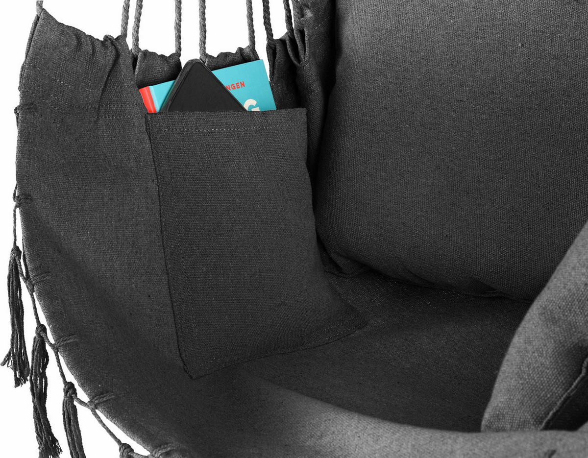 HÄNGESESSEL mit 3 Kissen 75/100/130 cm, bis 140 kg - Schwarz, Textil (100/130/75cm) - Outtec