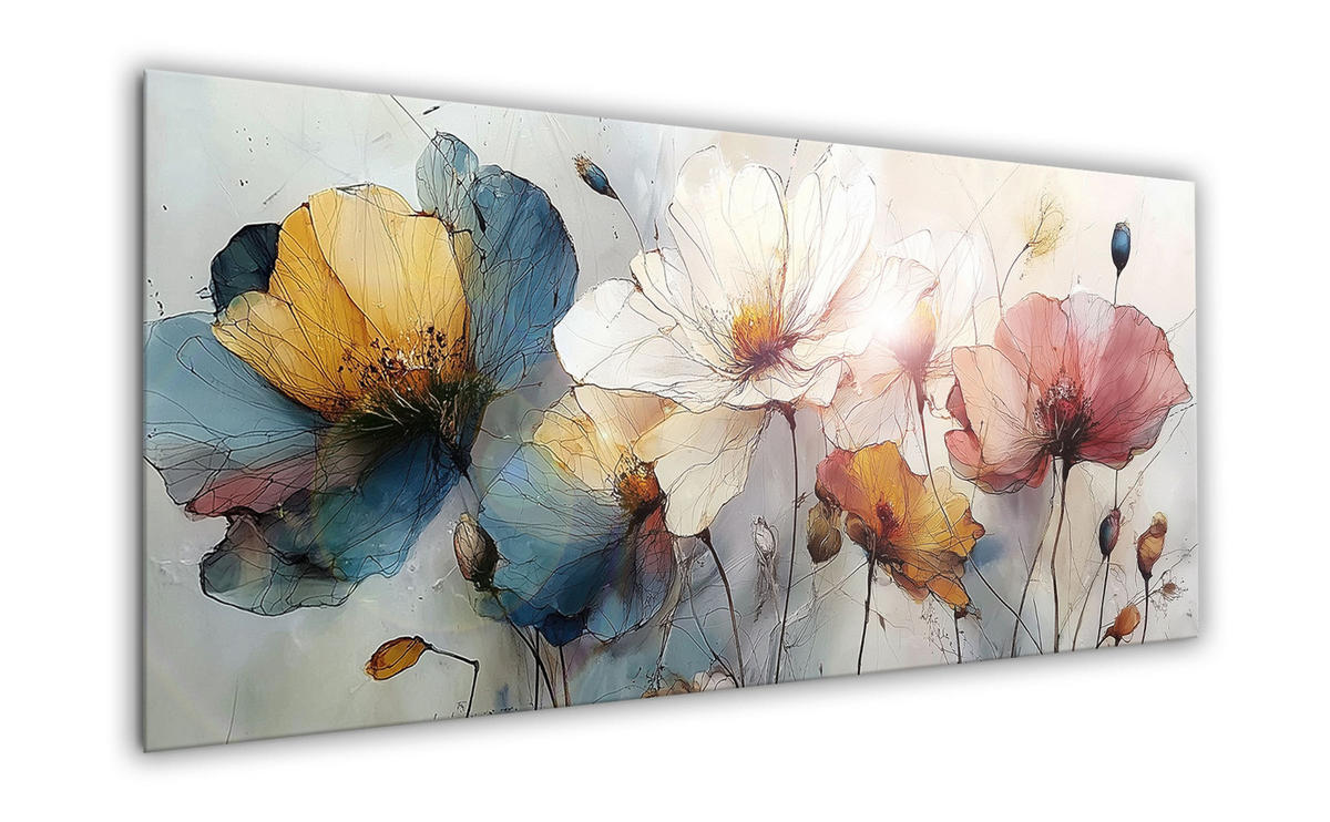GLASBILD 125x50 cm Mohnblumen Kunst - Beige, Glas (125/50cm) - artissimo