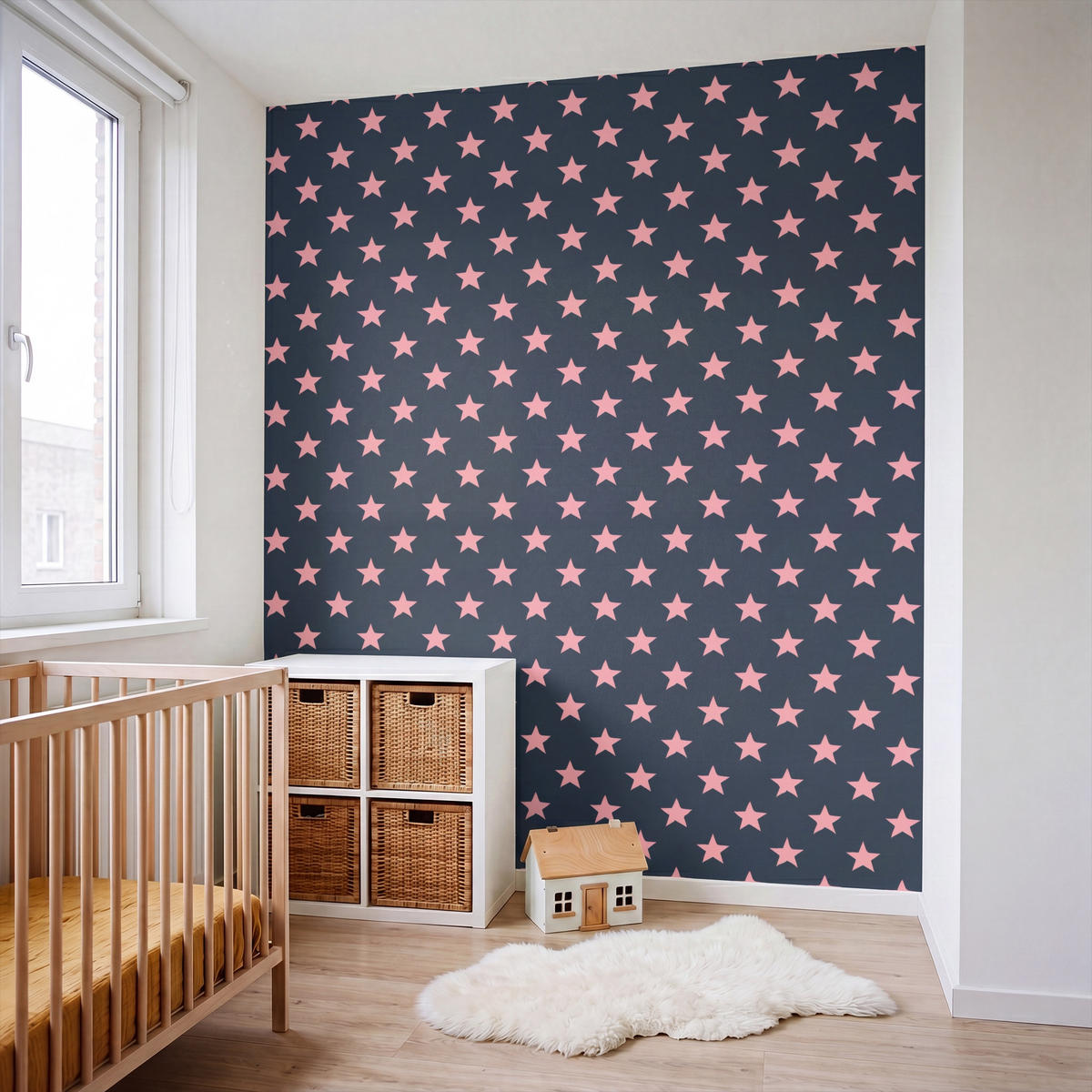 KINDERTAPETE - Muster - Sterne - Rosa - 160x200 cm - Anthrazit, Papier (160/200cm) - OnlyWow
