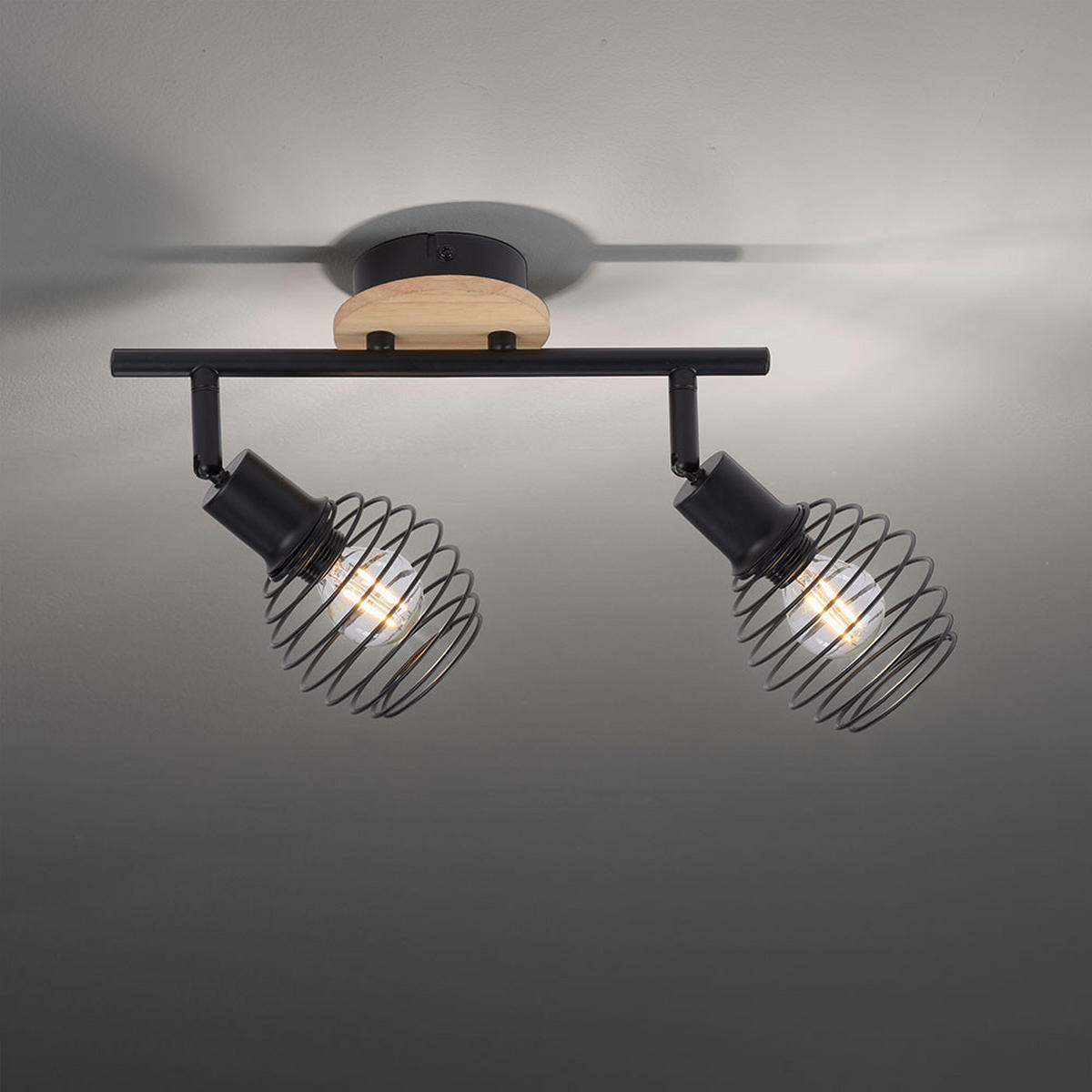 DECKENLEUCHTE Schwarz Holzoptik bewegliche Spots - Schwarz, Holz (50/22.6/23cm)