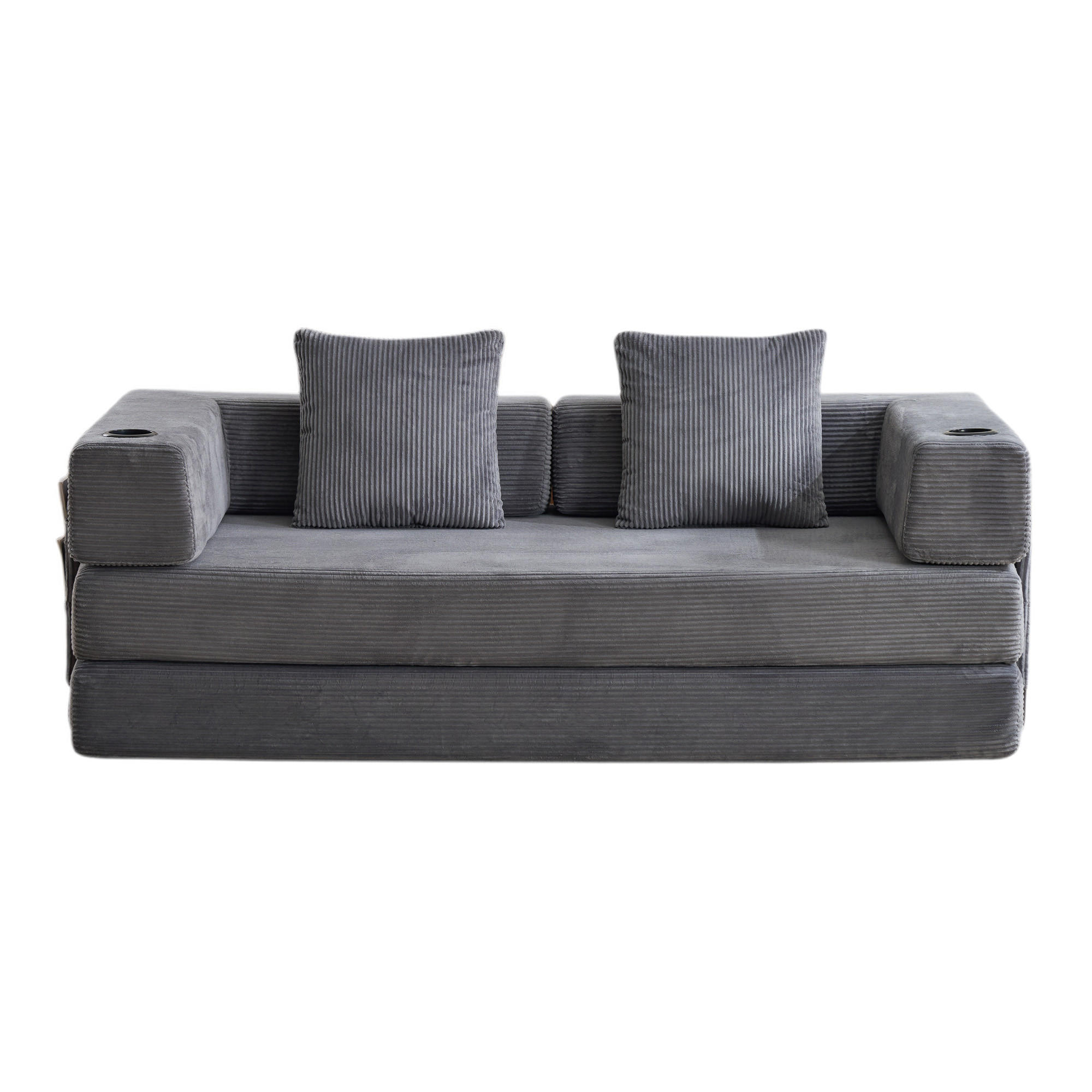 SCHLAFSOFA DE-33515 faltbar mit Becherhalter Dunkelgrau - Dunkelgrau, Textil (185/60/92.5cm) - ComfortXL