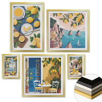 WANDBILDER 5er Set - 50x50 cm & 20x30 cm & 40x60 cm Goldrahmen - Berge, rosa Himmel, Wasser, Sukkulente - Goldfarben, Kunststoff (40/60cm) - ArtPrintCave