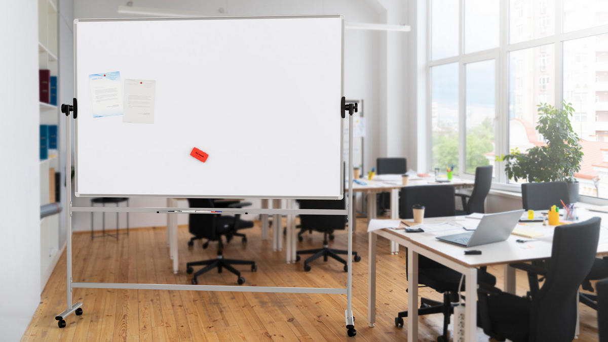 MOBILES Board, Serie: TM Idea/Flex - mit doppelseitiger Whiteboard-Oberfläche, drehbar, 180x120 cm - Weiß, Metall (180/120/1.8cm) - ALLboards