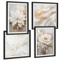BILDER SET 4er Set - 50x50 cm & 40x60 cm Schwarzer Rahmen - Abstrakte Blumen aus Marmor - Schwarz, Kunststoff (50/50cm) - TULUP