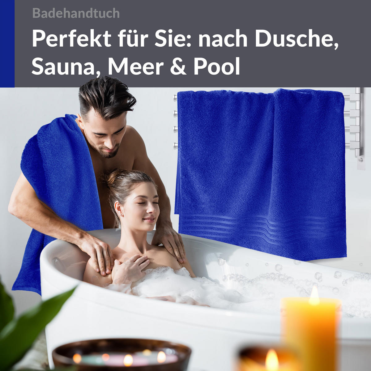 BADETUCH London Azur Blau 2er Set 100x150 - Blau, Textil (100/150cm) - Lashuma