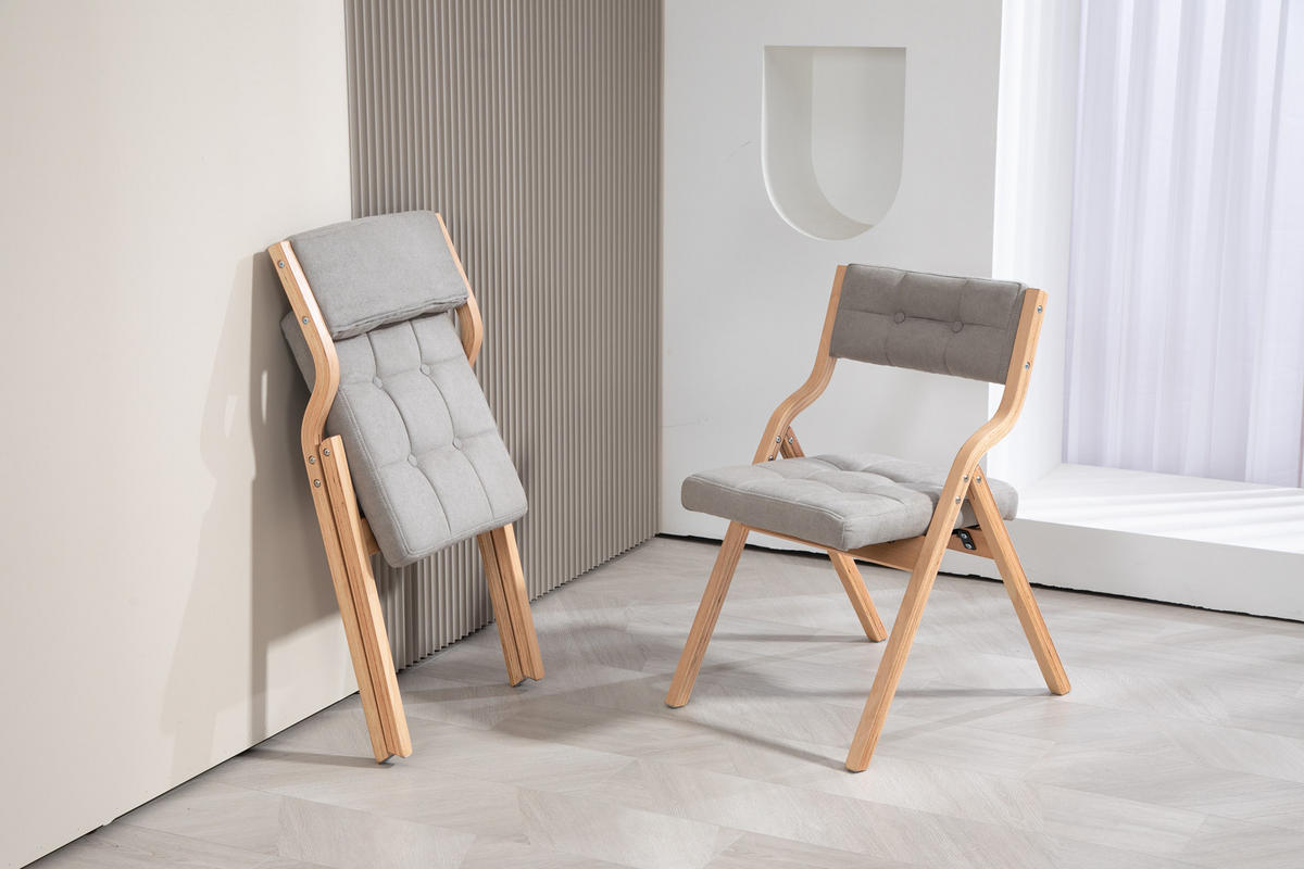 KLAPPSTUHL DE-36263 2er-Set mit gepolstertem Sitz Grau - Grau, Holz (48/77/61cm) - ComfortXL