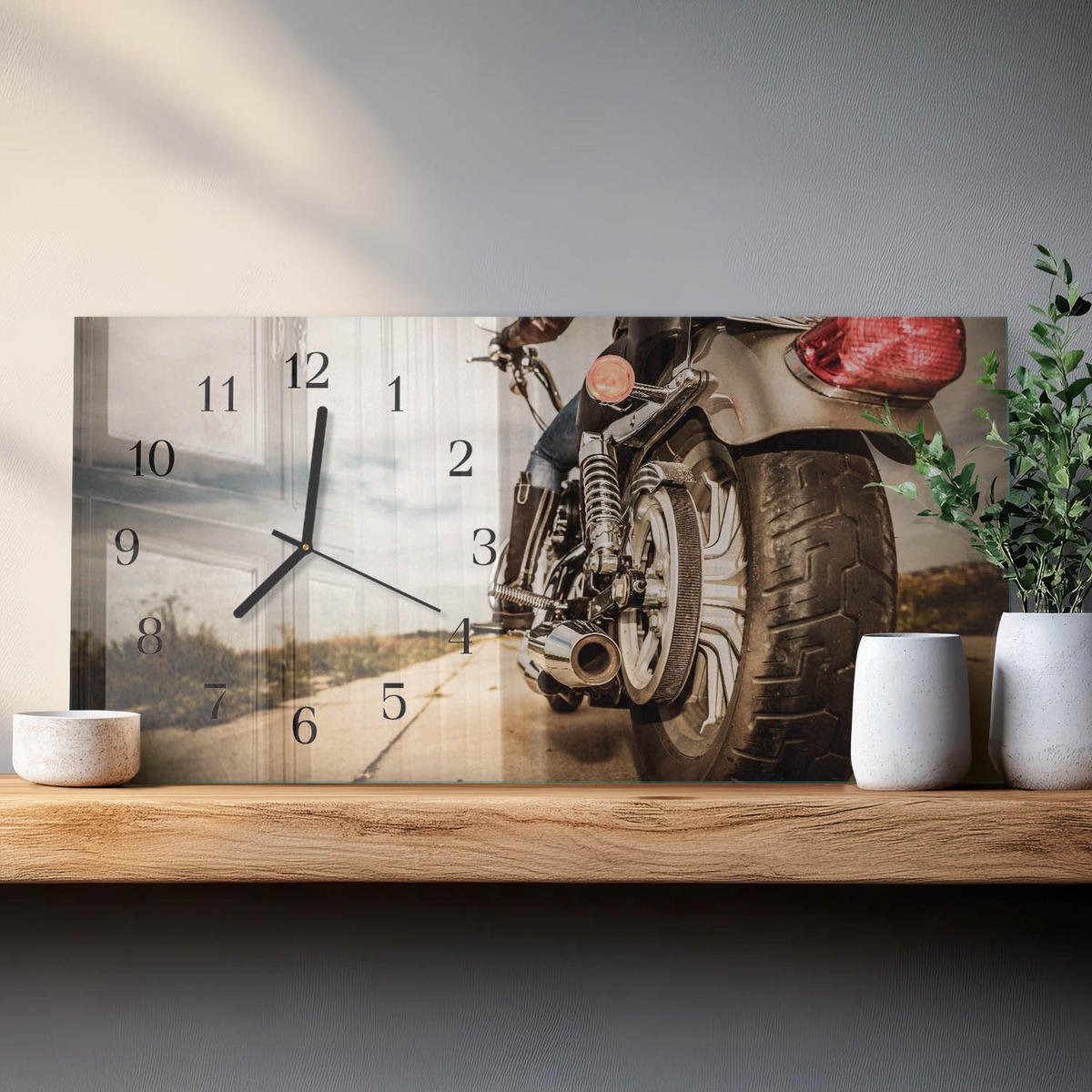 WANDUHR 60x30 cm - Feuerblume - Beige, Glas (60/30/0.4cm) - TULUP