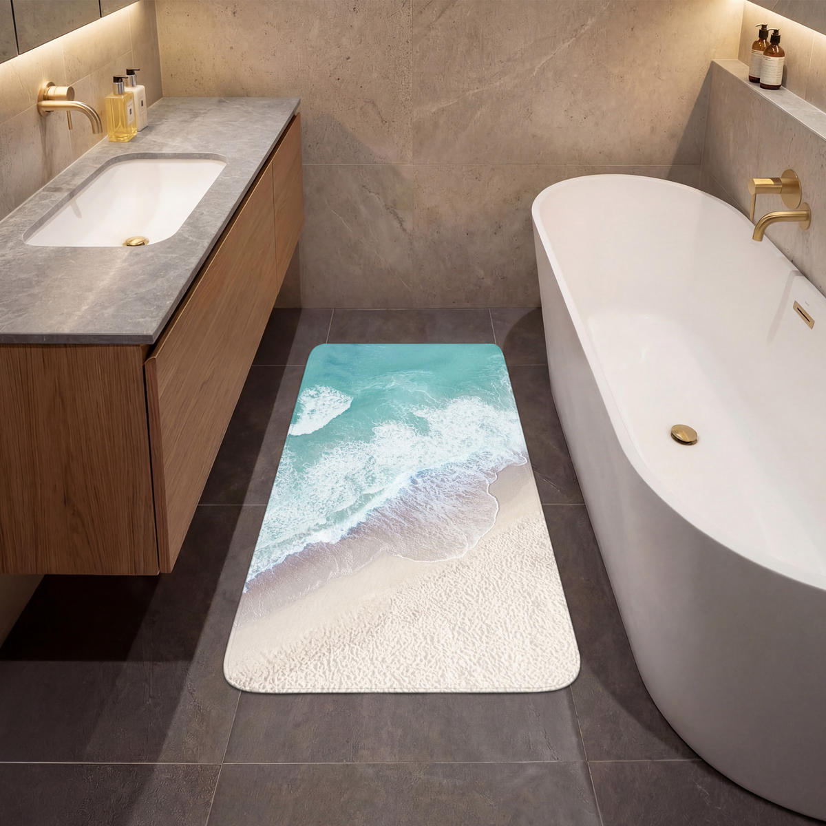 KOUPELNOVÁ PŘEDLOŽKA Pláž - Moře - Příroda - Léto 60x120 cm - tyrkysová, textil/plast (60/120cm) - OnlyWow
