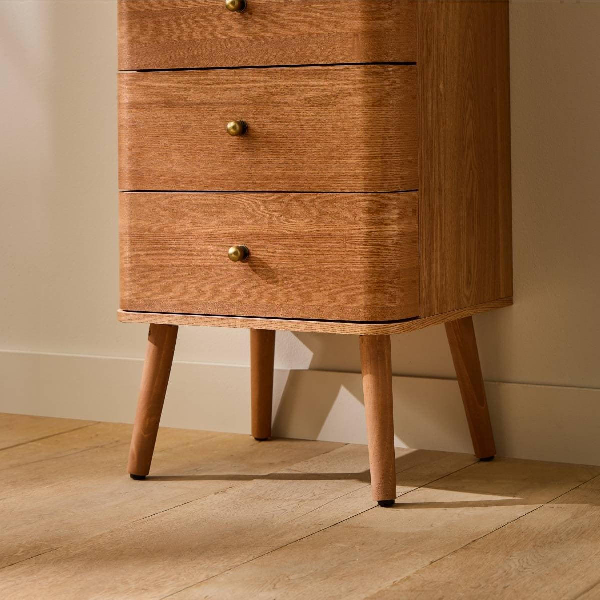 HOCHKOMMODE mit 5 Schubladen und abgerundeten Frontkanten 42/35/100 cm - Eschefarben, Holzwerkstoff (35/100/48cm) - Calicosy