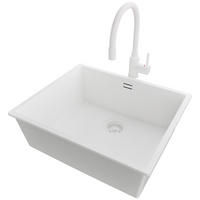 UNTERBAUSPÜLE GRANIT London, 2-er set Alles Weiß 56/47 cm 1 Becken + Küchenarmatur 38/14 cm + Ablauf-Set ab 60er Unterschrank - Weiß, Kunststoff (56/20/47cm) - Primagran