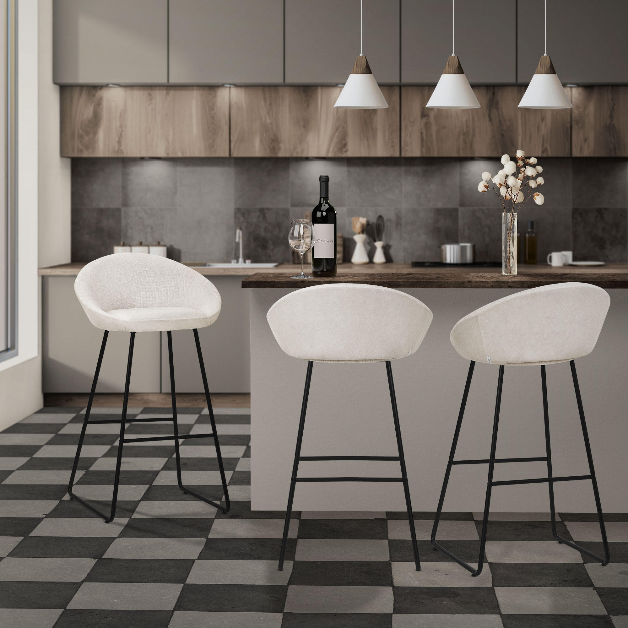 Thumbnail - Ml-Design Barhocker, Beige, Metall, 2-Sitzer, 56x94x50 cm, Esszimmer, Barmöbel, Barhocker