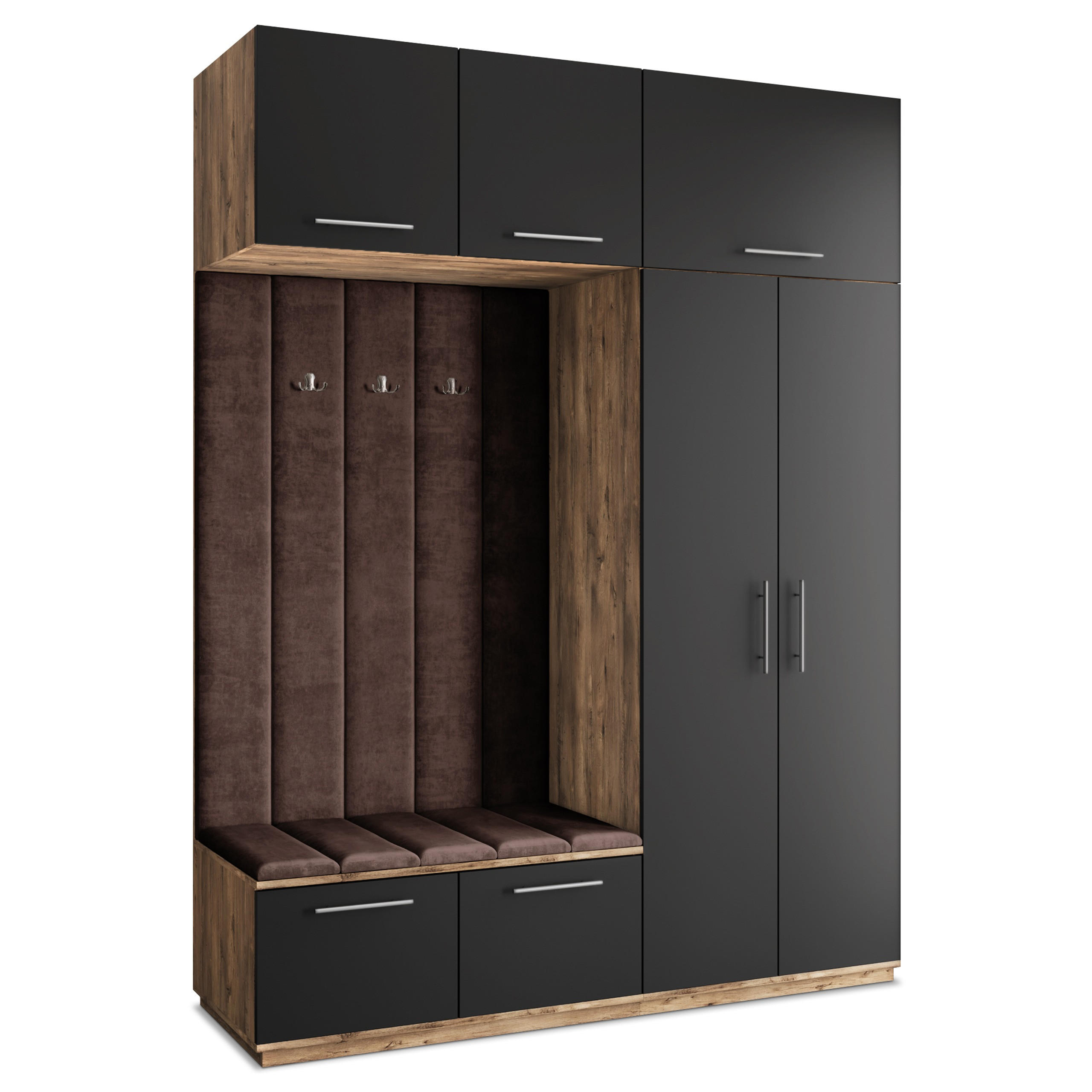 Masseno Garderobenschrank Eiche, Schwarz, Braun 180x240x60 cm