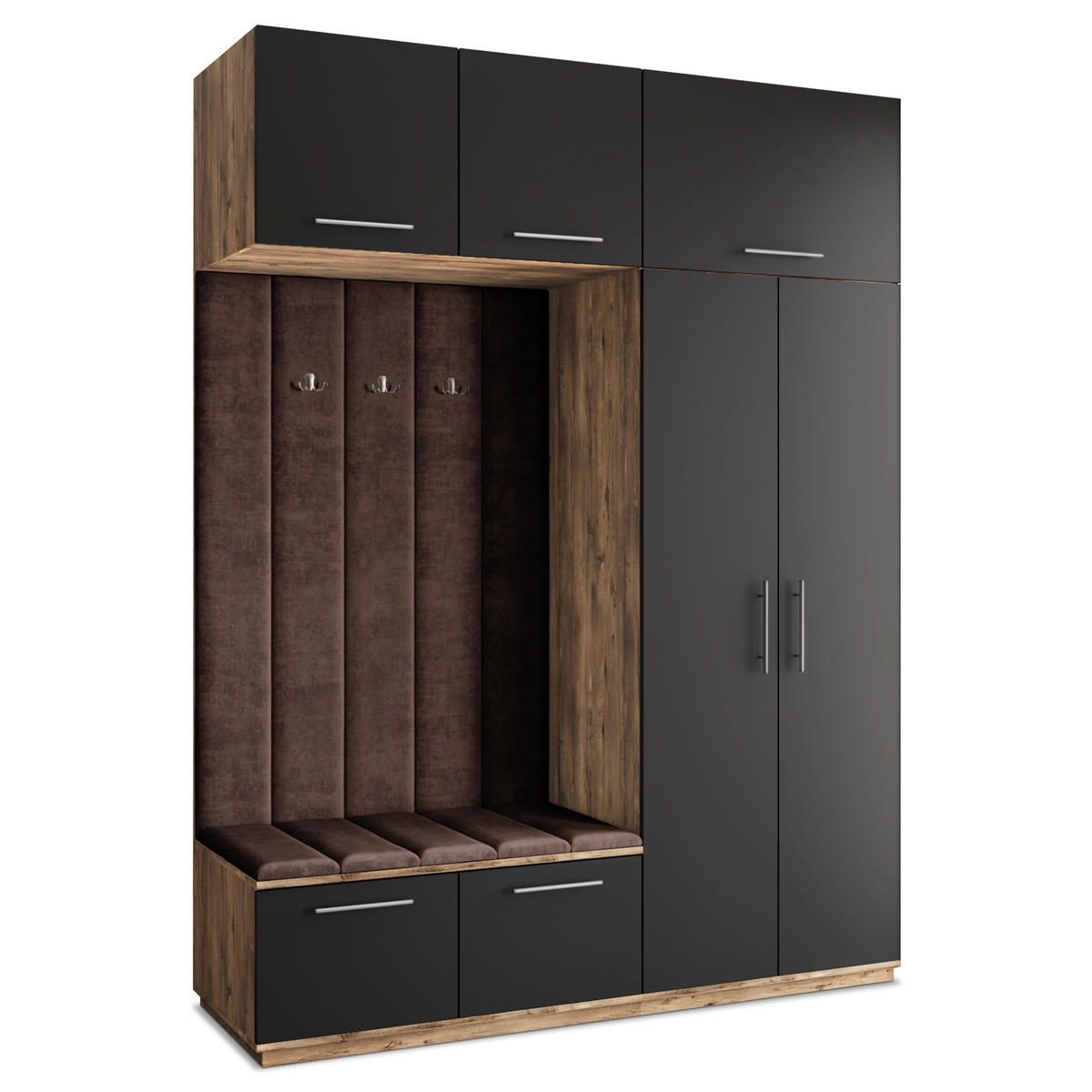 GARDEROBENSCHRANK REMA 180/240/60 cm Modern Garderobe-Set Eiche Lefkas - Eichefarben/Schwarz, Holzwerkstoff (180/240/60cm) - MASSENO