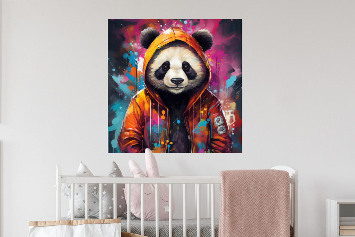 WANDTATTOO Panda - Jacke - Graffiti - Orange 50x50 cm - Orange, Kunststoff (50/50/0.1cm) - MuchoWow