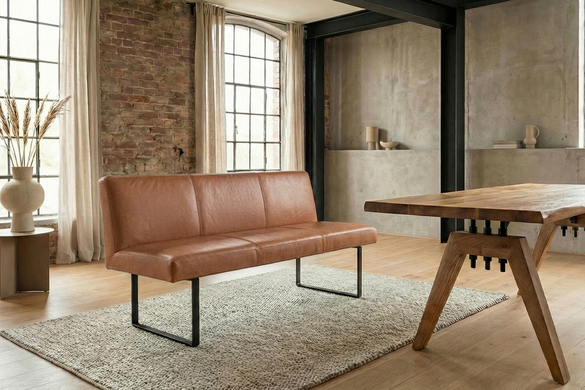 ESSZIMMERBANK ELEEN Braun Leder - Dunkelbraun/Braun, Leder (143/85/69cm) - KAWOLA