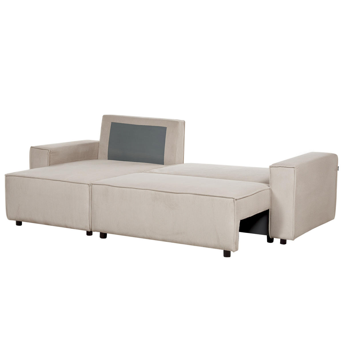 2-SITZER-ECKSOFA Cord beige linksseitig mit Schlaffunktion Abacka - Beige/Schwarz, Textil (247/147cm) - Beliani