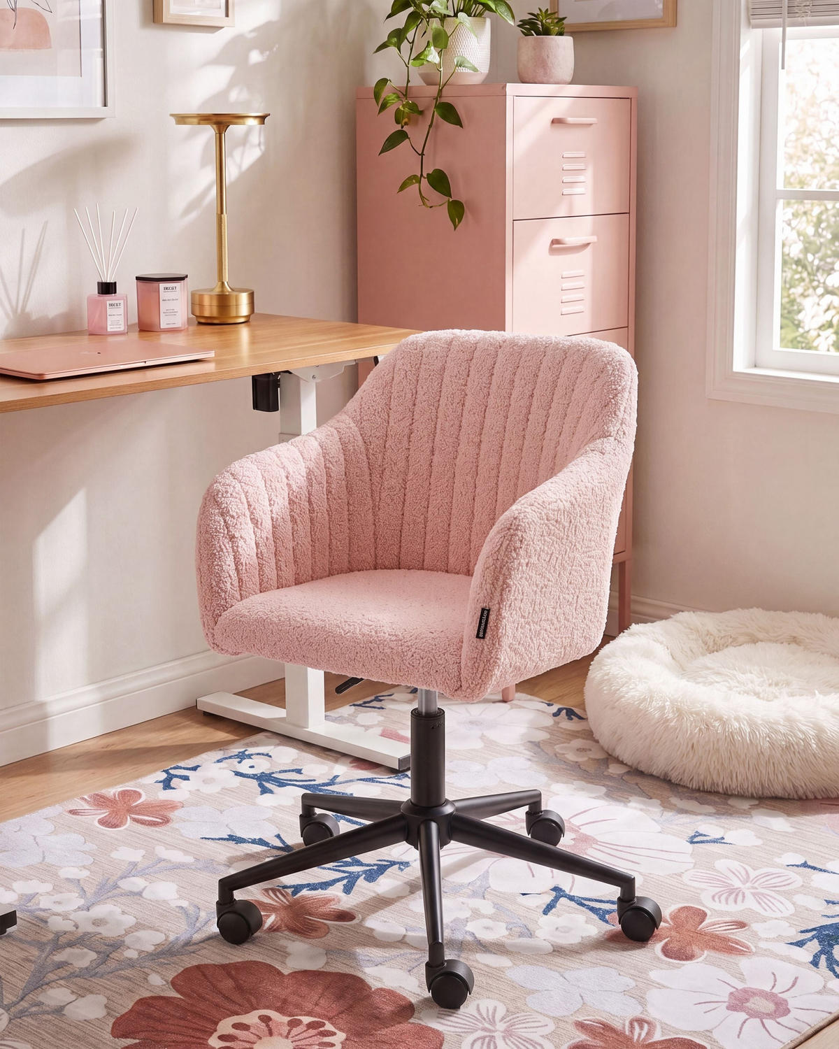 SCHREIBTISCHSTUHL Bouclé Pastellrosa Venice - Pink, Textil (64/79/64cm) - Beliani