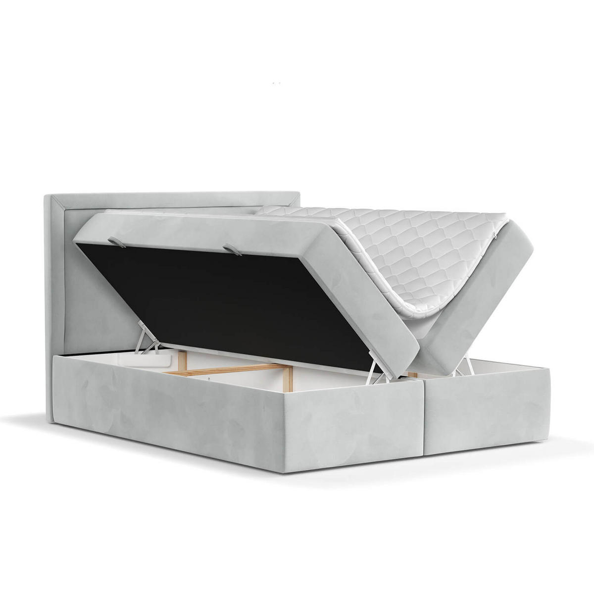 BOXBETT Jodan 160/200 cm Hellgrau im Magic Velvet Stoff - Hellgrau/Schwarz, Holz/Holzwerkstoff (160/200cm) - AltaBeds