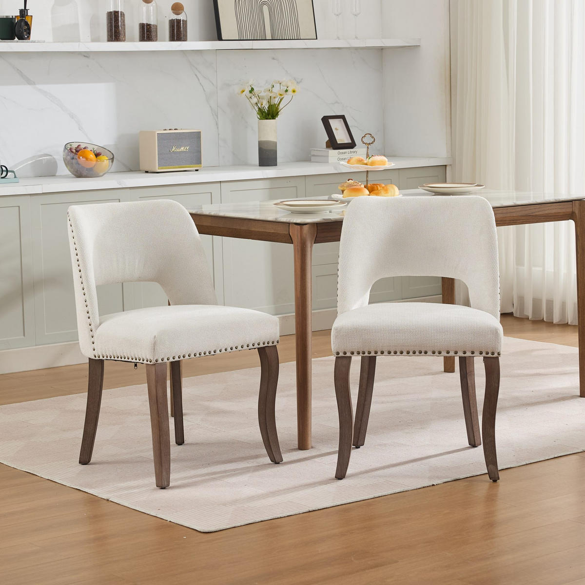 STUHL-SET DE-36340 2 Stück mit durchbrochener Rückenlehne Beige - Beige, Holz (51/82.5/58cm) - ComfortXL