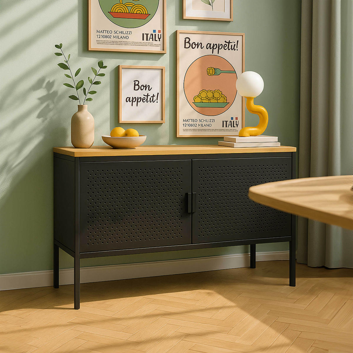 SIDEBOARD 100 cm, Schwarz - Schwarz, Metall (100/60/40cm) - Oviala